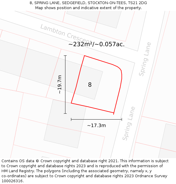 8, SPRING LANE, SEDGEFIELD, STOCKTON-ON-TEES, TS21 2DG: Plot and title map