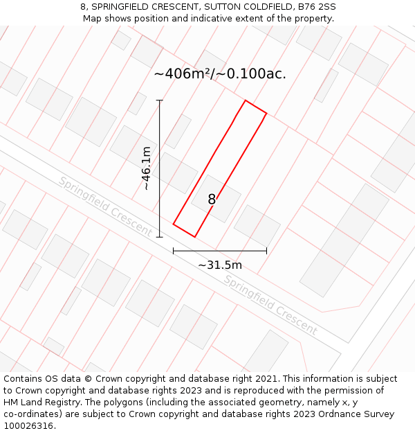 8, SPRINGFIELD CRESCENT, SUTTON COLDFIELD, B76 2SS: Plot and title map