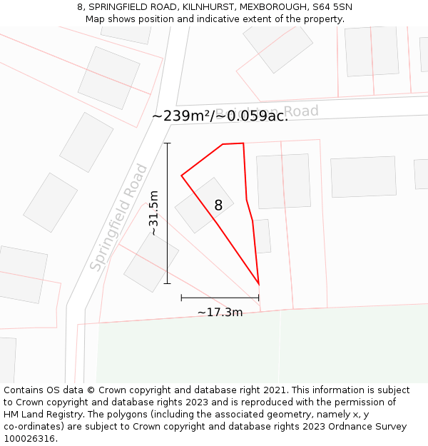 8, SPRINGFIELD ROAD, KILNHURST, MEXBOROUGH, S64 5SN: Plot and title map