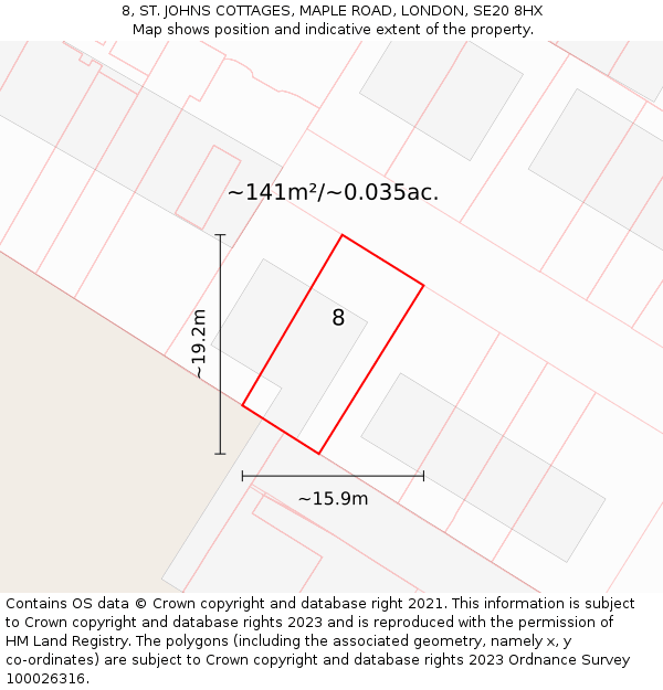 8, ST. JOHNS COTTAGES, MAPLE ROAD, LONDON, SE20 8HX: Plot and title map
