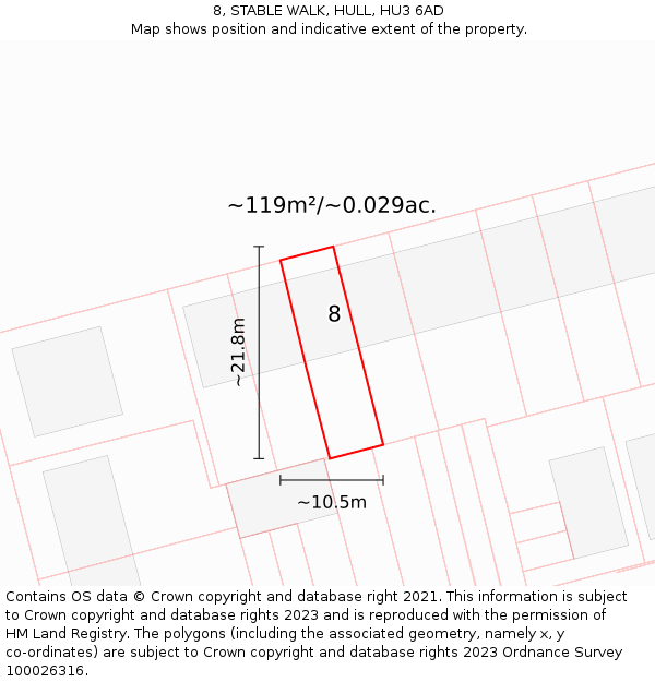 8, STABLE WALK, HULL, HU3 6AD: Plot and title map