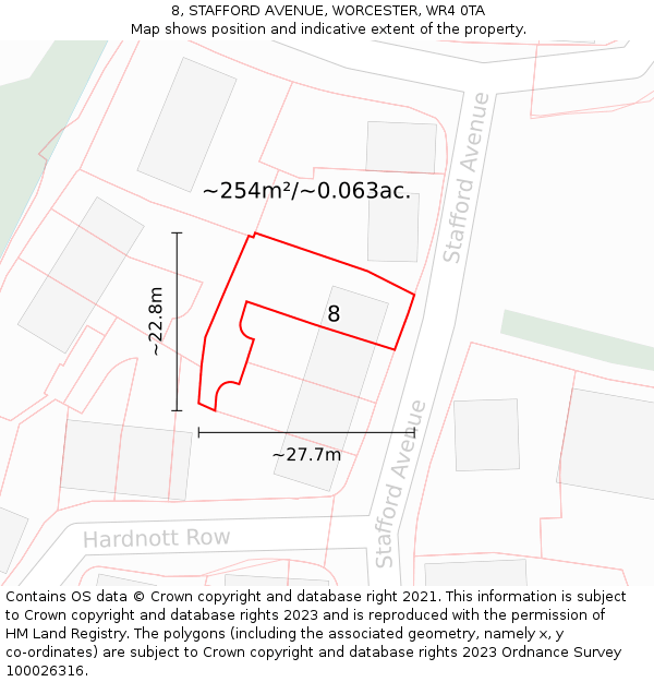 8, STAFFORD AVENUE, WORCESTER, WR4 0TA: Plot and title map