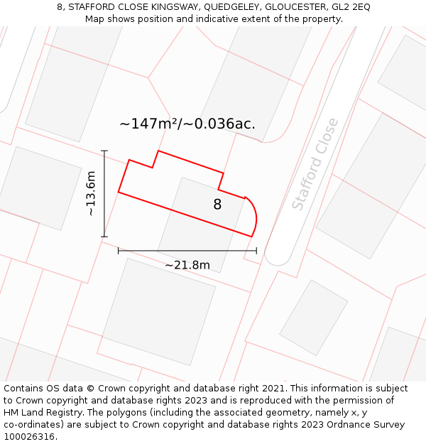 8, STAFFORD CLOSE KINGSWAY, QUEDGELEY, GLOUCESTER, GL2 2EQ: Plot and title map