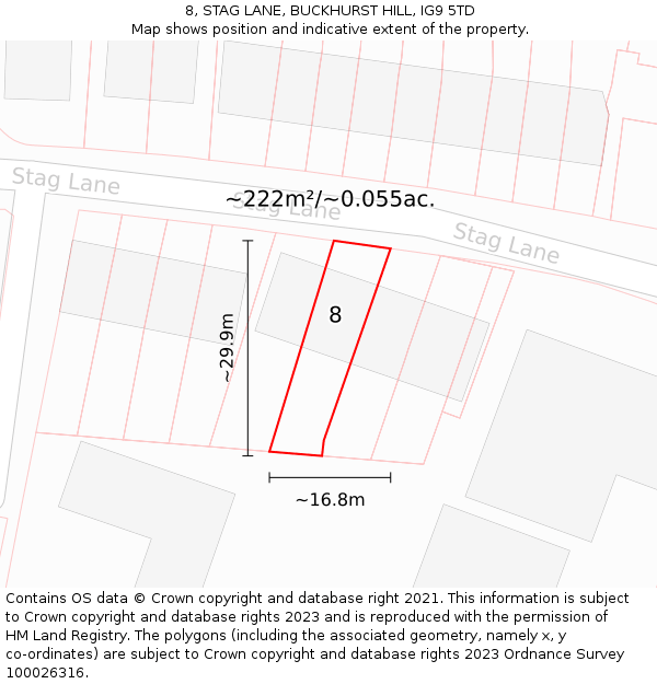 8, STAG LANE, BUCKHURST HILL, IG9 5TD: Plot and title map