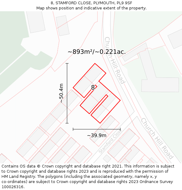 8, STAMFORD CLOSE, PLYMOUTH, PL9 9SF: Plot and title map