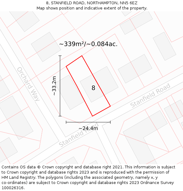 8, STANFIELD ROAD, NORTHAMPTON, NN5 6EZ: Plot and title map