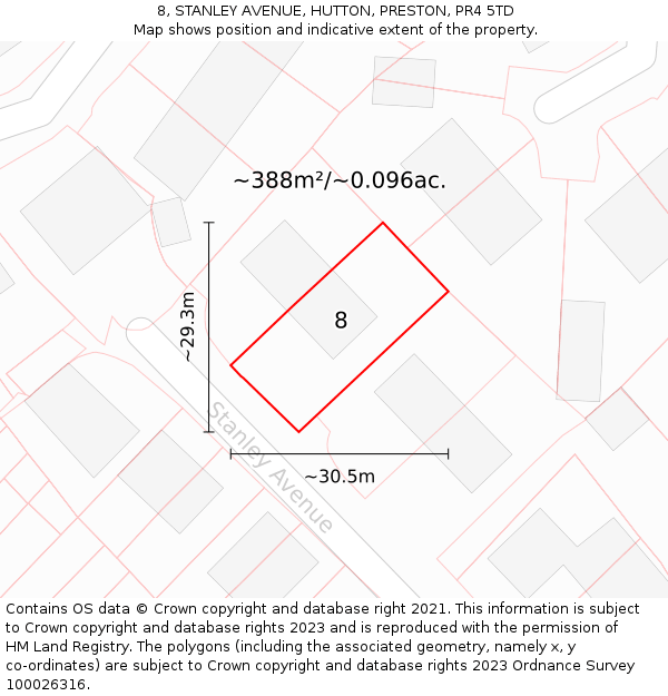 8, STANLEY AVENUE, HUTTON, PRESTON, PR4 5TD: Plot and title map