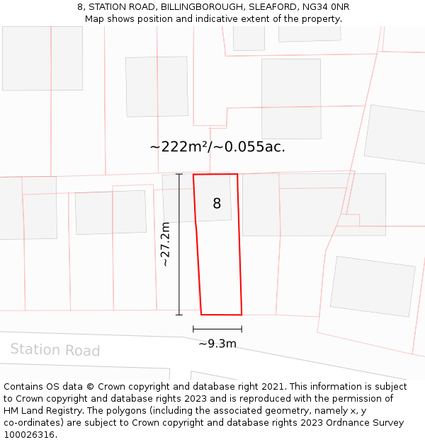 8, STATION ROAD, BILLINGBOROUGH, SLEAFORD, NG34 0NR: Plot and title map