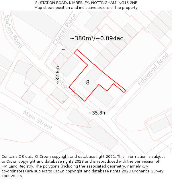 8, STATION ROAD, KIMBERLEY, NOTTINGHAM, NG16 2NR: Plot and title map