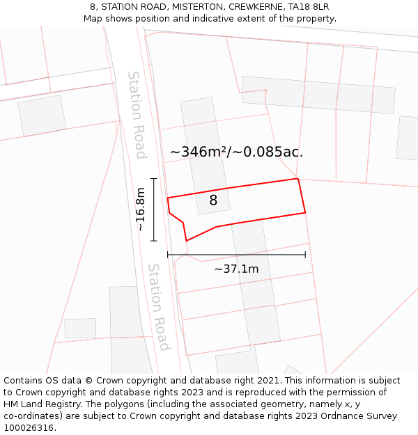 8, STATION ROAD, MISTERTON, CREWKERNE, TA18 8LR: Plot and title map