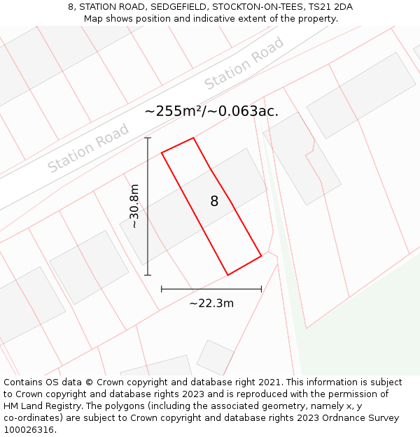 8, STATION ROAD, SEDGEFIELD, STOCKTON-ON-TEES, TS21 2DA: Plot and title map