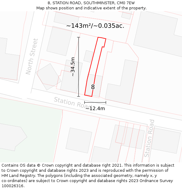 8, STATION ROAD, SOUTHMINSTER, CM0 7EW: Plot and title map