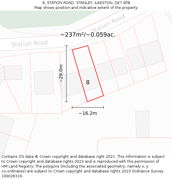 8, STATION ROAD, STANLEY, ILKESTON, DE7 6FB: Plot and title map