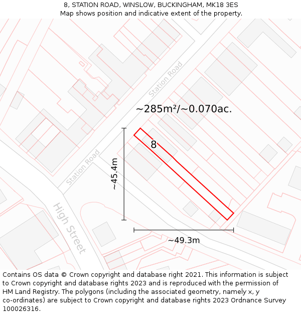 8, STATION ROAD, WINSLOW, BUCKINGHAM, MK18 3ES: Plot and title map