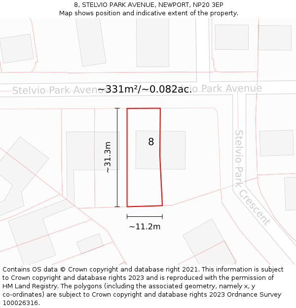 8, STELVIO PARK AVENUE, NEWPORT, NP20 3EP: Plot and title map