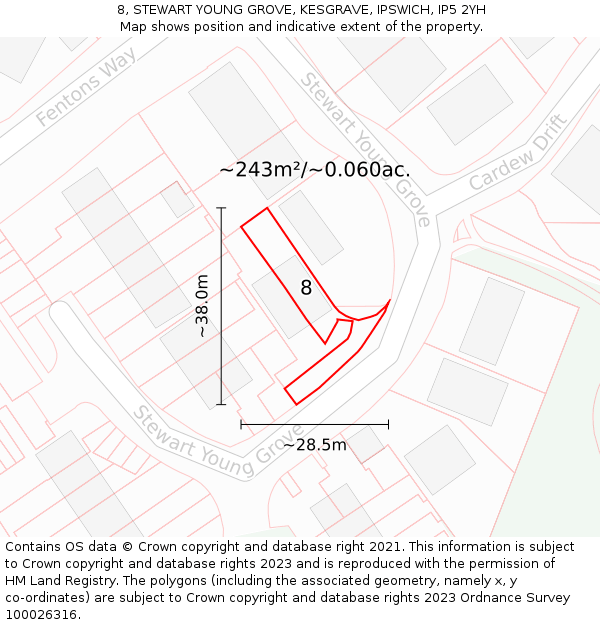 8, STEWART YOUNG GROVE, KESGRAVE, IPSWICH, IP5 2YH: Plot and title map