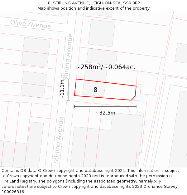 8, STIRLING AVENUE, LEIGH-ON-SEA, SS9 3PP: Plot and title map