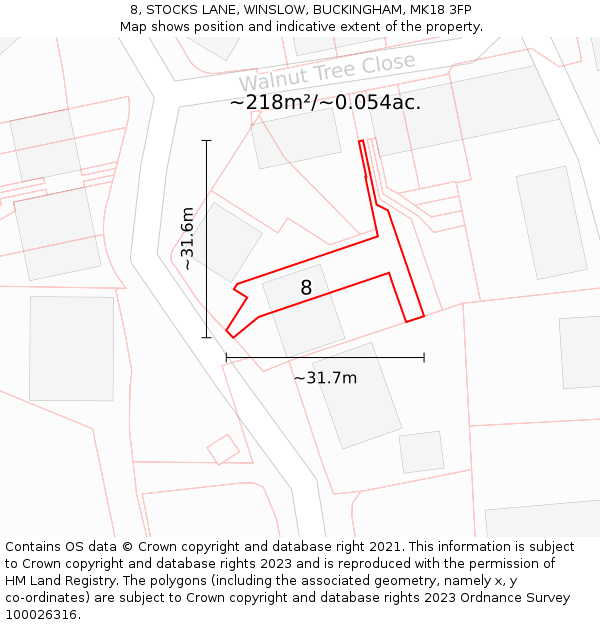 8, STOCKS LANE, WINSLOW, BUCKINGHAM, MK18 3FP: Plot and title map