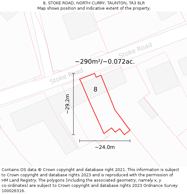 8, STOKE ROAD, NORTH CURRY, TAUNTON, TA3 6LR: Plot and title map