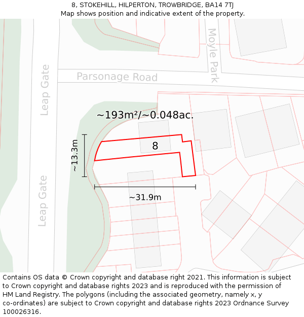 8, STOKEHILL, HILPERTON, TROWBRIDGE, BA14 7TJ: Plot and title map