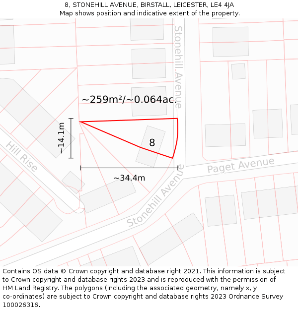 8, STONEHILL AVENUE, BIRSTALL, LEICESTER, LE4 4JA: Plot and title map