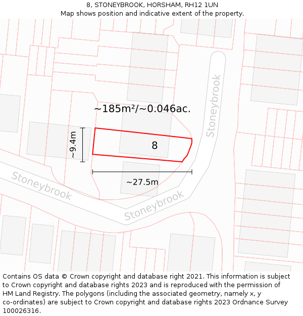 8, STONEYBROOK, HORSHAM, RH12 1UN: Plot and title map