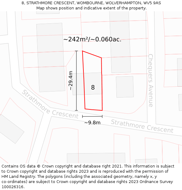 8, STRATHMORE CRESCENT, WOMBOURNE, WOLVERHAMPTON, WV5 9AS: Plot and title map