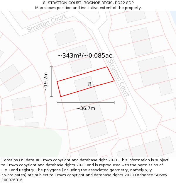 8, STRATTON COURT, BOGNOR REGIS, PO22 8DP: Plot and title map