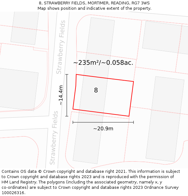 8, STRAWBERRY FIELDS, MORTIMER, READING, RG7 3WS: Plot and title map