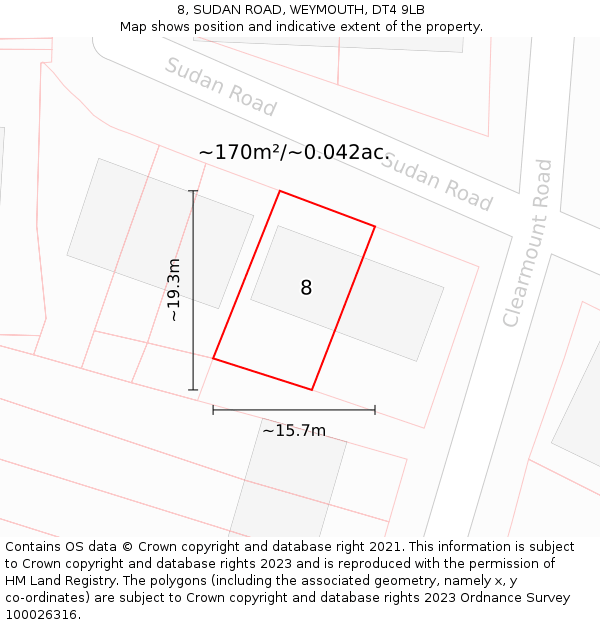 8, SUDAN ROAD, WEYMOUTH, DT4 9LB: Plot and title map