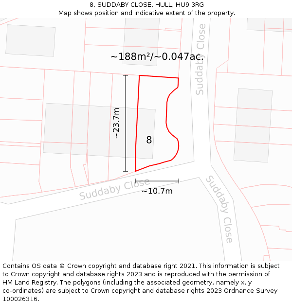 8, SUDDABY CLOSE, HULL, HU9 3RG: Plot and title map