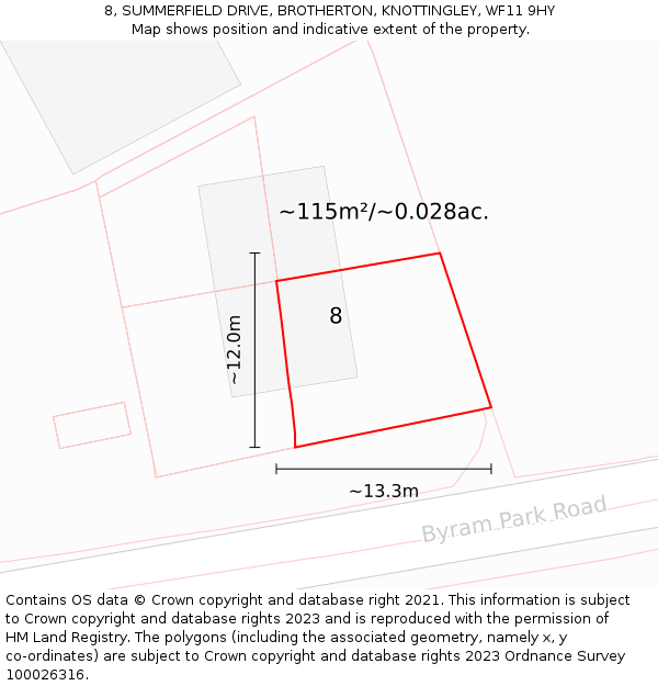 8, SUMMERFIELD DRIVE, BROTHERTON, KNOTTINGLEY, WF11 9HY: Plot and title map