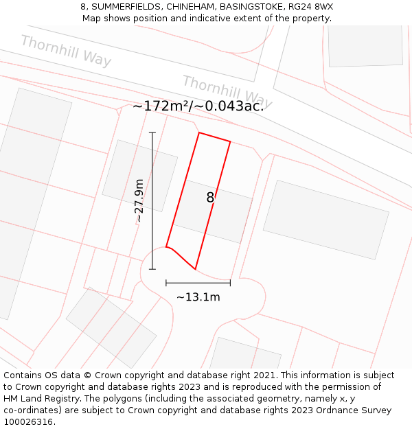 8, SUMMERFIELDS, CHINEHAM, BASINGSTOKE, RG24 8WX: Plot and title map