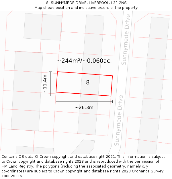 8, SUNNYMEDE DRIVE, LIVERPOOL, L31 2NS: Plot and title map