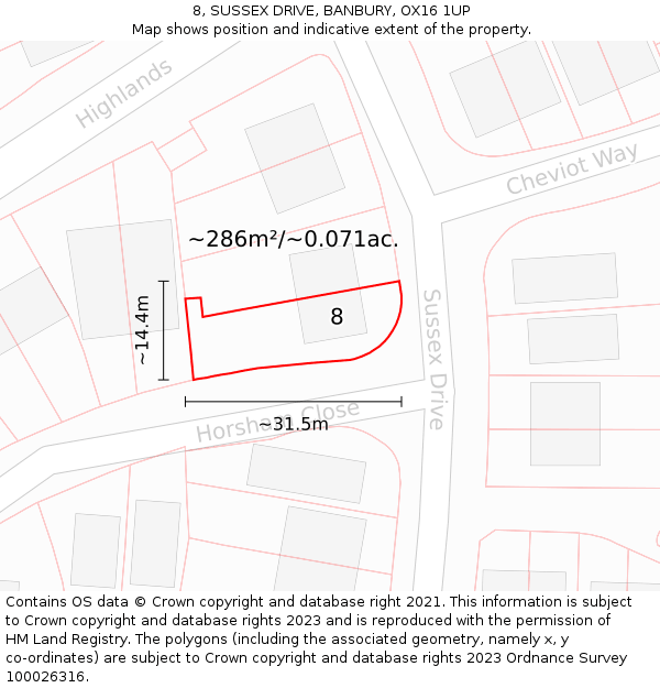 8, SUSSEX DRIVE, BANBURY, OX16 1UP: Plot and title map