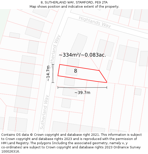 8, SUTHERLAND WAY, STAMFORD, PE9 2TA: Plot and title map