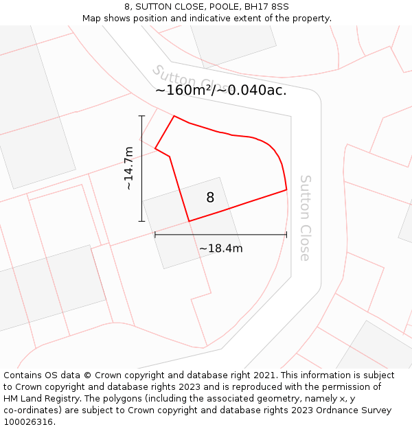 8, SUTTON CLOSE, POOLE, BH17 8SS: Plot and title map