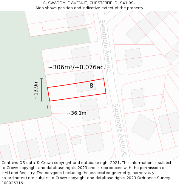 8, SWADDALE AVENUE, CHESTERFIELD, S41 0SU: Plot and title map