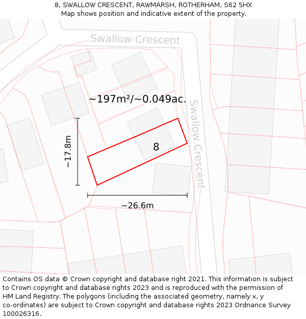 8, SWALLOW CRESCENT, RAWMARSH, ROTHERHAM, S62 5HX: Plot and title map