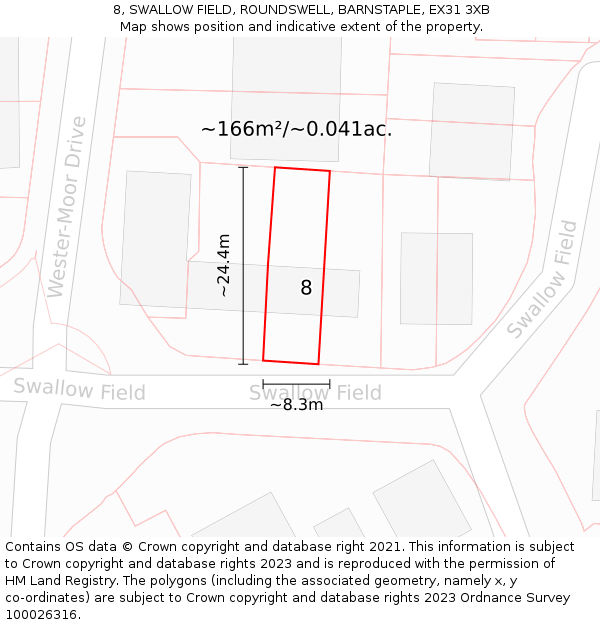 8, SWALLOW FIELD, ROUNDSWELL, BARNSTAPLE, EX31 3XB: Plot and title map