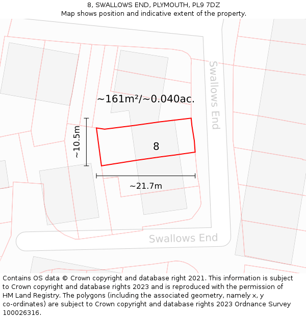 8, SWALLOWS END, PLYMOUTH, PL9 7DZ: Plot and title map