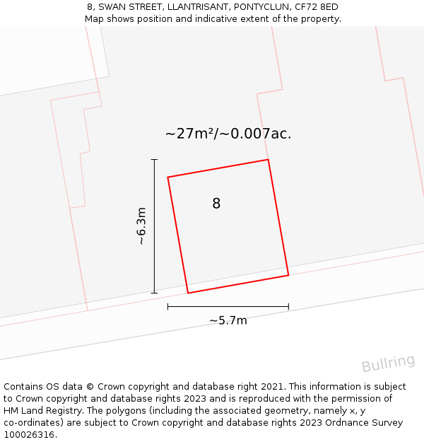 8, SWAN STREET, LLANTRISANT, PONTYCLUN, CF72 8ED: Plot and title map