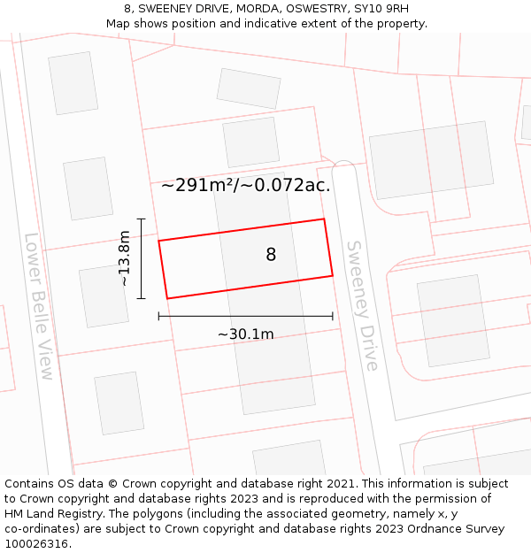 8, SWEENEY DRIVE, MORDA, OSWESTRY, SY10 9RH: Plot and title map