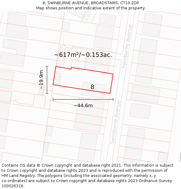 8, SWINBURNE AVENUE, BROADSTAIRS, CT10 2DP: Plot and title map