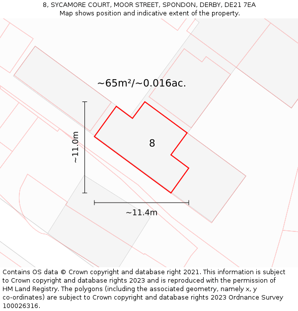 8, SYCAMORE COURT, MOOR STREET, SPONDON, DERBY, DE21 7EA: Plot and title map