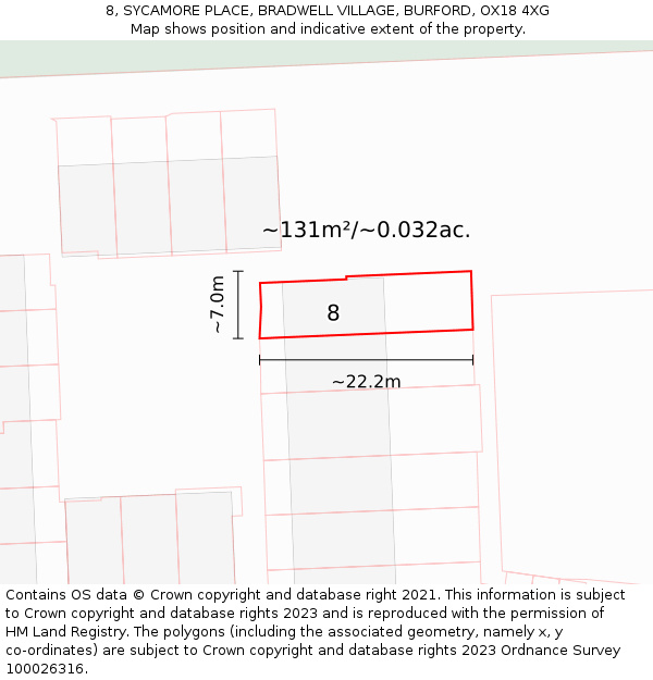 8, SYCAMORE PLACE, BRADWELL VILLAGE, BURFORD, OX18 4XG: Plot and title map