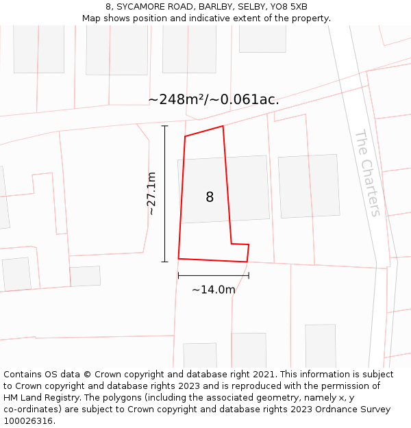 8, SYCAMORE ROAD, BARLBY, SELBY, YO8 5XB: Plot and title map