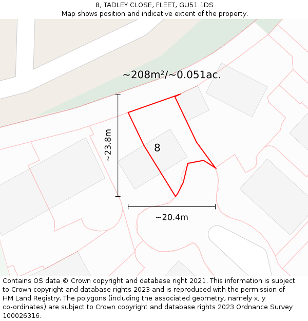 8, TADLEY CLOSE, FLEET, GU51 1DS: Plot and title map