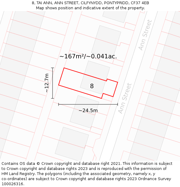 8, TAI ANN, ANN STREET, CILFYNYDD, PONTYPRIDD, CF37 4EB: Plot and title map