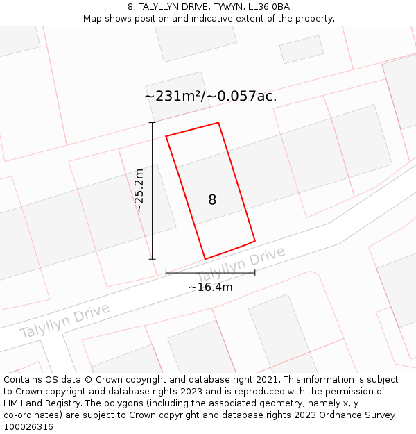 8, TALYLLYN DRIVE, TYWYN, LL36 0BA: Plot and title map